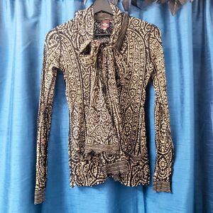 Vintage Jean Paul Gaultier Classique Sheer Button Up Top w/Attached Scarf Sz S